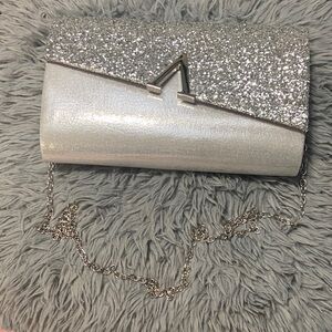 NWOT Silver Glitter Clutch crossbody Bag
